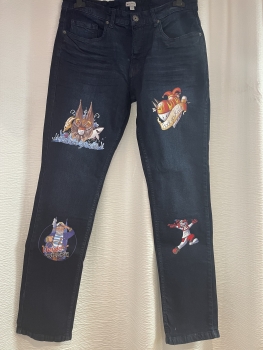 Jeans Hose mit Bilder Karneval Patches Karnevalskostüm Uniform Fasching Köln